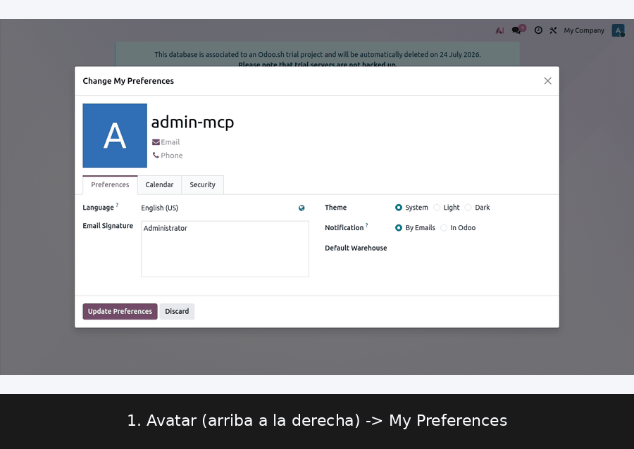 Generación de una API key en Odoo